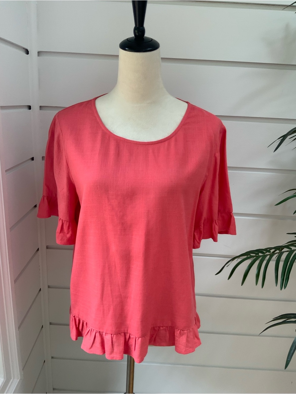 I.N. Studio Coral Ruffle Sleeve and Hem Blouse Size M